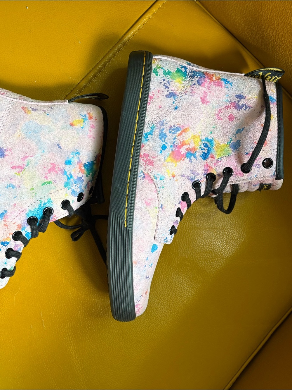 Dr. Martens Pink Multi-Color Paint-Splatter Lace-Up Boots - Picture 3 of 7